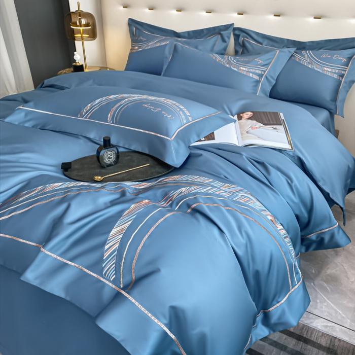 91家纺网 家纺一手货源 找家纺 200支新款长绒棉宽边刺绣四件套