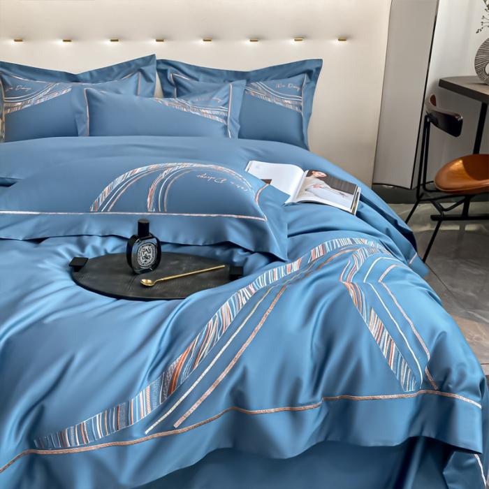 91家纺网 家纺一手货源 找家纺 200支新款长绒棉宽边刺绣四件套