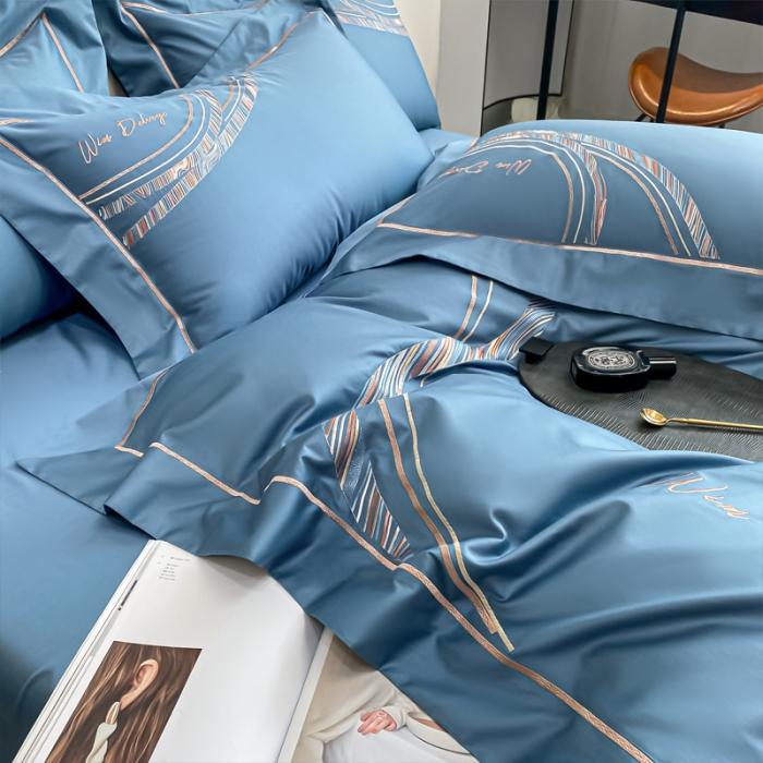 91家纺网 家纺一手货源 找家纺 200支新款长绒棉宽边刺绣四件套