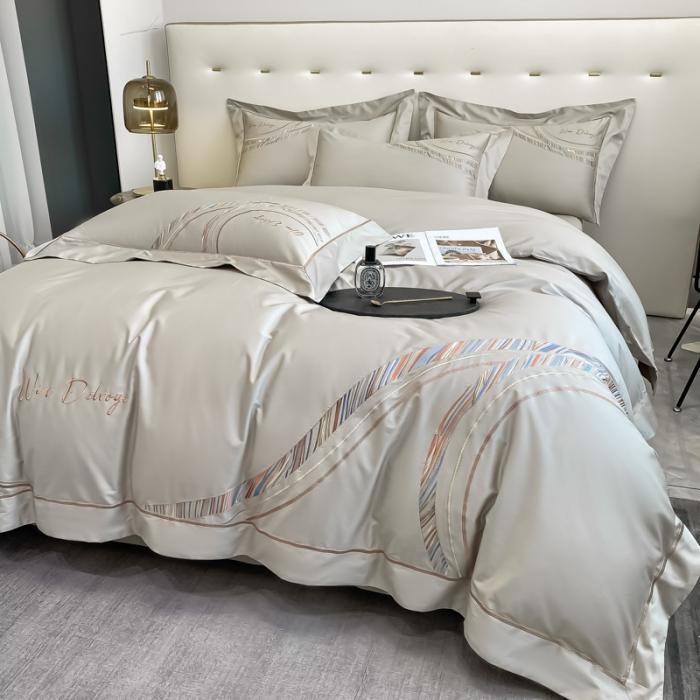 91家纺网 家纺一手货源 找家纺 200支新款长绒棉宽边刺绣四件套