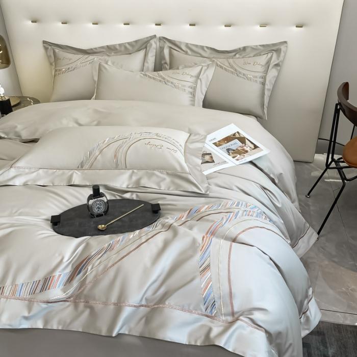 91家纺网 家纺一手货源 找家纺 200支新款长绒棉宽边刺绣四件套