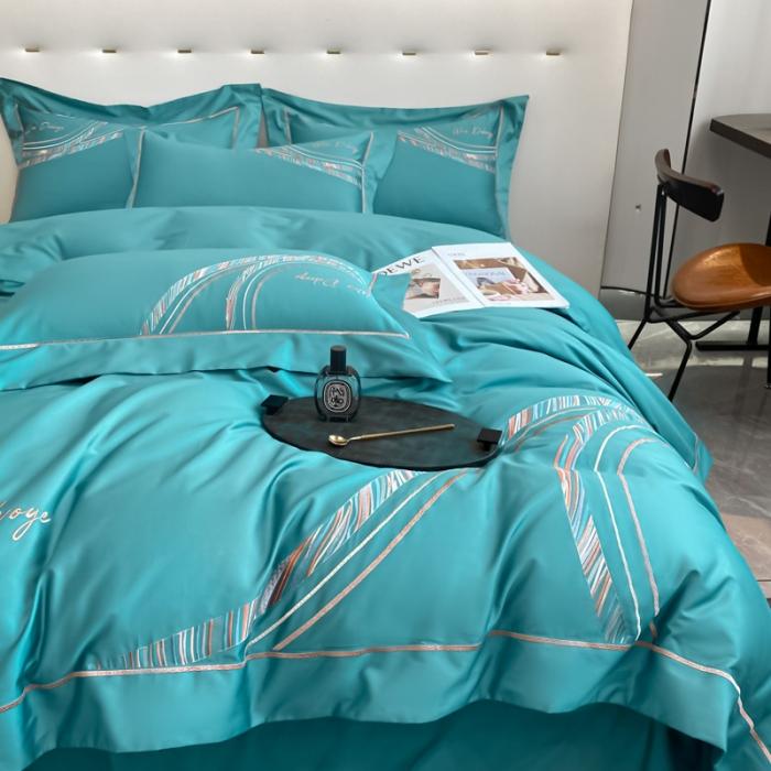 91家纺网 家纺一手货源 找家纺 200支新款长绒棉宽边刺绣四件套