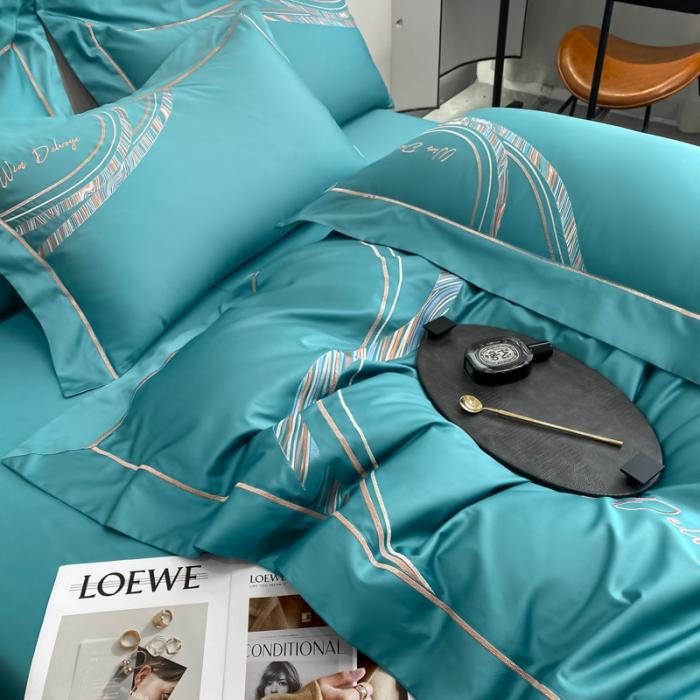 91家纺网 家纺一手货源 找家纺 200支新款长绒棉宽边刺绣四件套