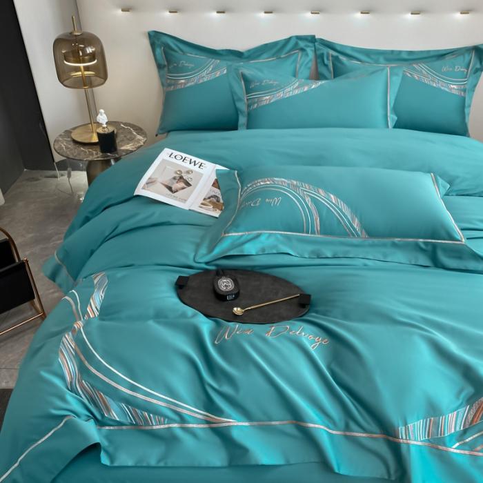 91家纺网 家纺一手货源 找家纺 200支新款长绒棉宽边刺绣四件套