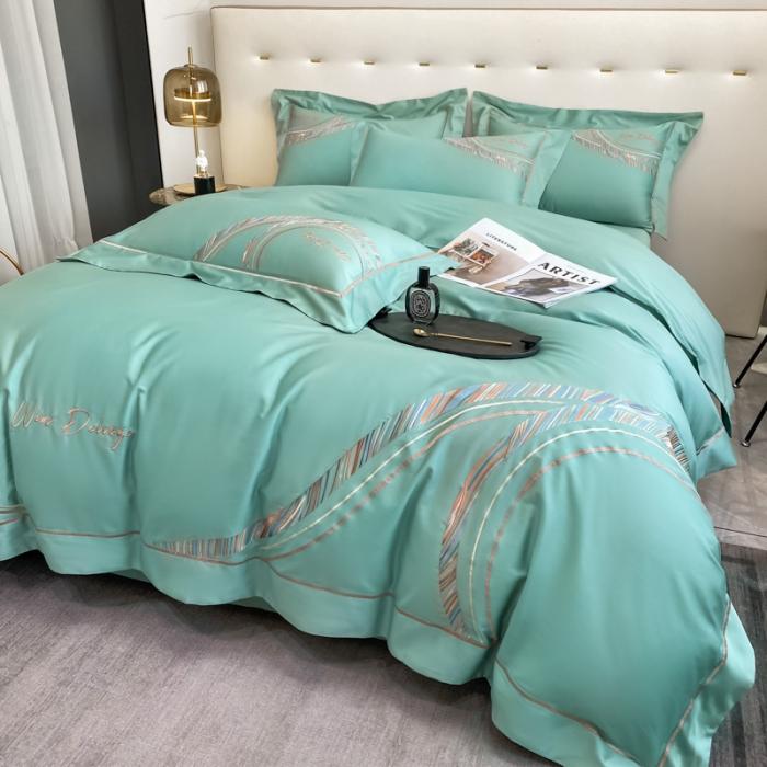 91家纺网 家纺一手货源 找家纺 200支新款长绒棉宽边刺绣四件套