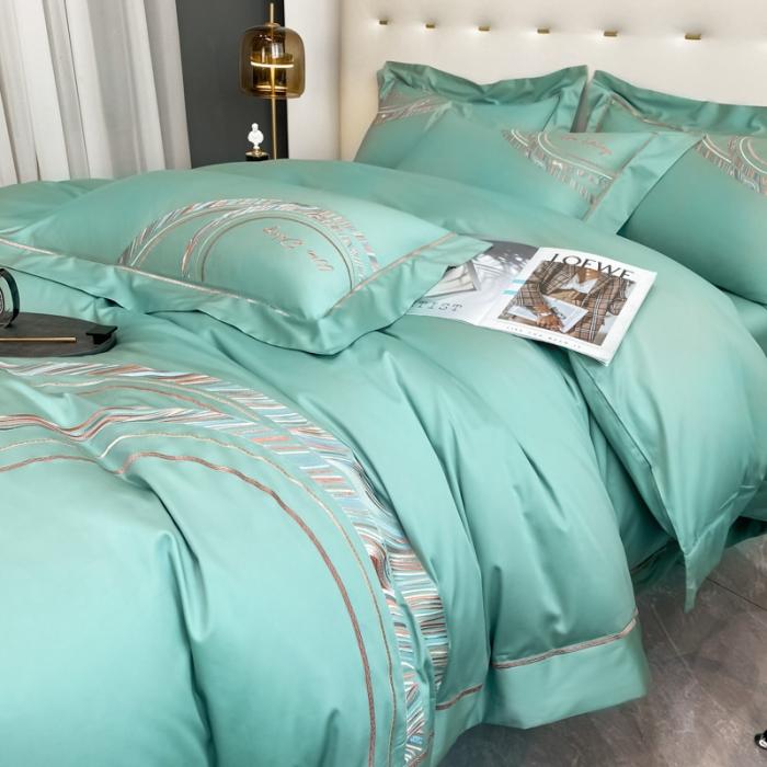 91家纺网 家纺一手货源 找家纺 200支新款长绒棉宽边刺绣四件套