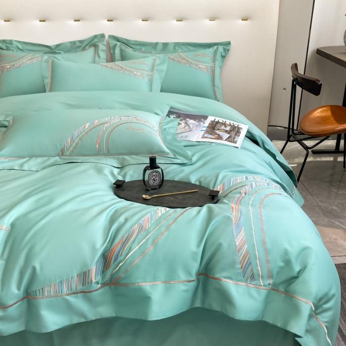 91家纺网 家纺一手货源 找家纺 200支新款长绒棉宽边刺绣四件套