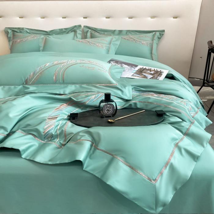 91家纺网 家纺一手货源 找家纺 200支新款长绒棉宽边刺绣四件套