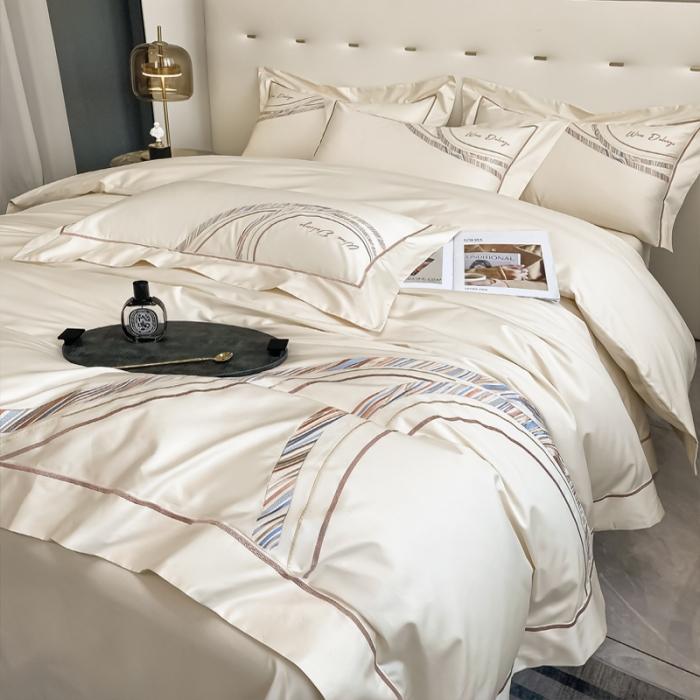 91家纺网 家纺一手货源 找家纺 200支新款长绒棉宽边刺绣四件套