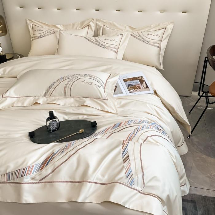 91家纺网 家纺一手货源 找家纺 200支新款长绒棉宽边刺绣四件套