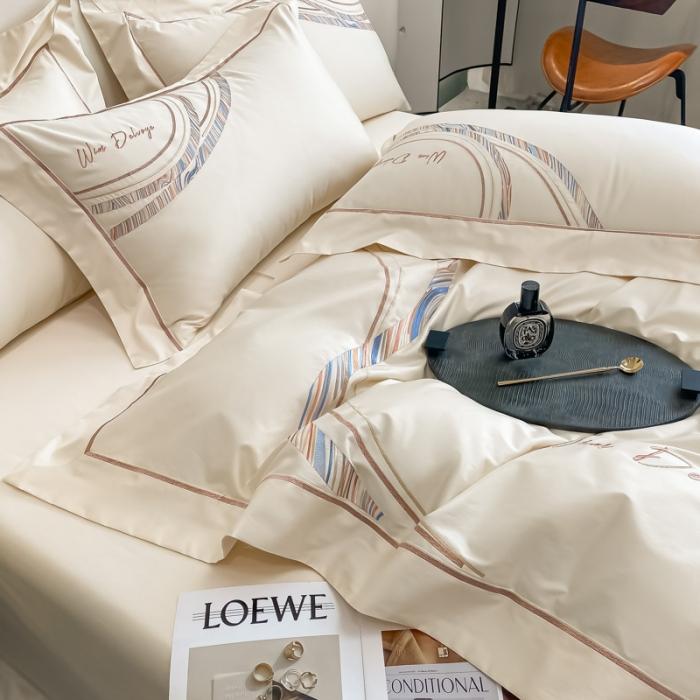 91家纺网 家纺一手货源 找家纺 200支新款长绒棉宽边刺绣四件套