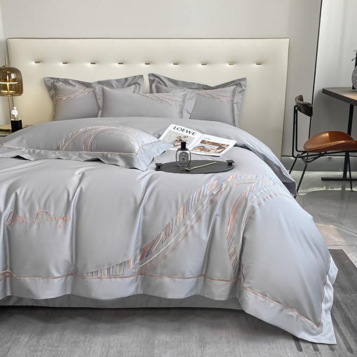 91家纺网 家纺一手货源 找家纺 200支新款长绒棉宽边刺绣四件套