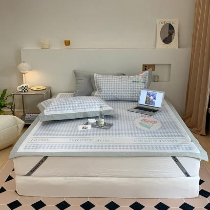 91家纺网 家纺一手货源 找家纺 昔可 2022新款高端大版数码印花冰沐丝养生席 千鸟格郁金香