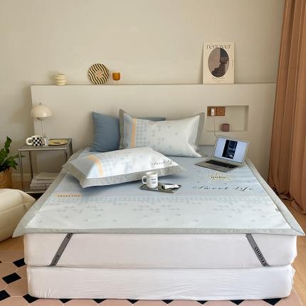 91家纺网 家纺一手货源 找家纺 昔可 2022新款高端大版数码印花冰沐丝养生席 星光闪闪-蓝