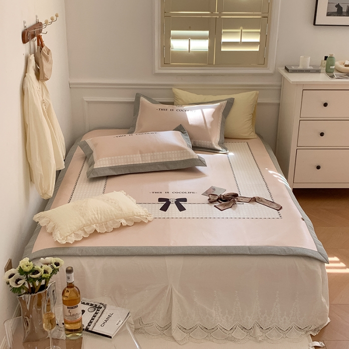 91家纺网 家纺一手货源 找家纺 昔可 2022新款高端大版数码印花冰沐丝养生席 赫本蝴蝶结