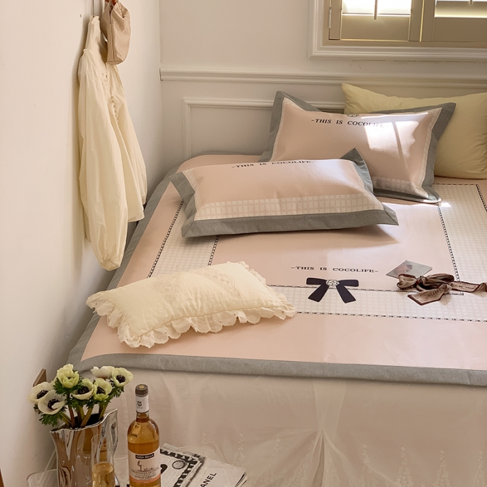 91家纺网 家纺一手货源 找家纺 昔可 2022新款高端大版数码印花冰沐丝养生席 赫本蝴蝶结