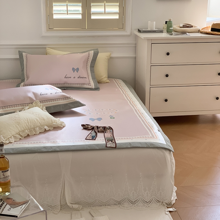 91家纺网 家纺一手货源 找家纺 昔可 2022新款高端大版数码印花冰沐丝养生席 蝴蝶结手链