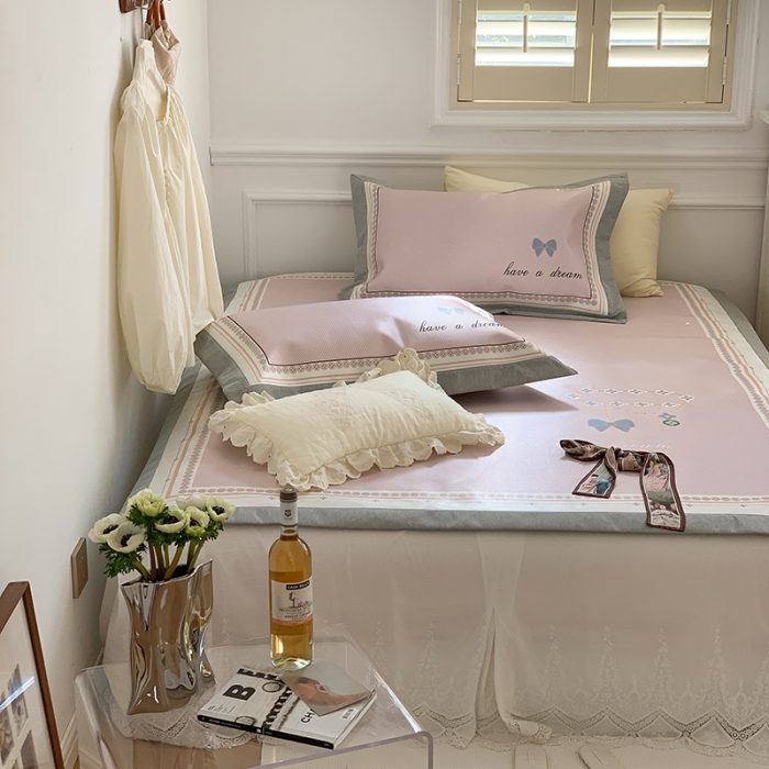 91家纺网 家纺一手货源 找家纺 昔可 2022新款高端大版数码印花冰沐丝养生席 蝴蝶结手链