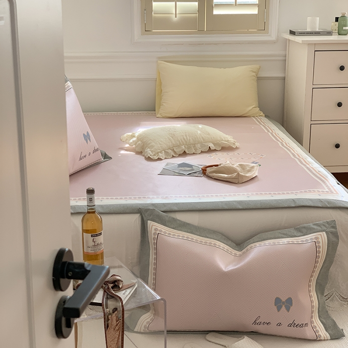 91家纺网 家纺一手货源 找家纺 昔可 2022新款高端大版数码印花冰沐丝养生席 蝴蝶结手链