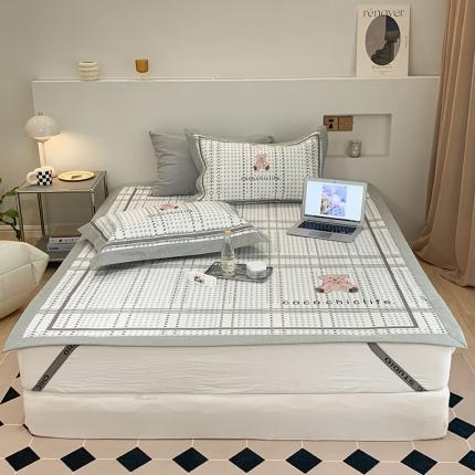 昔可 2022新款高端大版数码印花冰沐丝养生席 可可熊-蓝