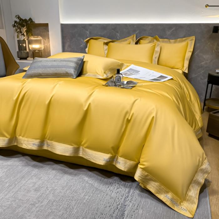 91家纺网 家纺一手货源 找家纺 200支新款长绒棉宽边刺绣四件套