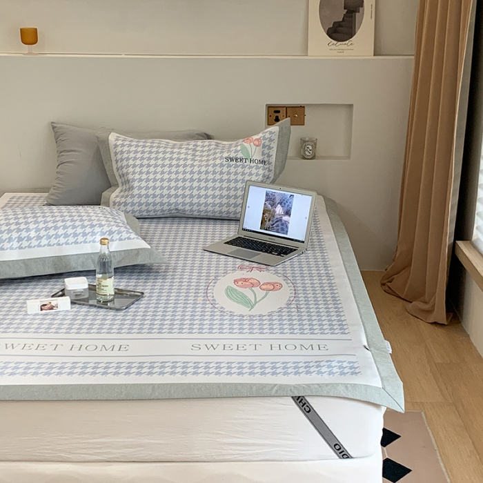 91家纺网 家纺一手货源 找家纺 昔可 2022新款高端大版数码印花冰沐丝养生席 千鸟格郁金香