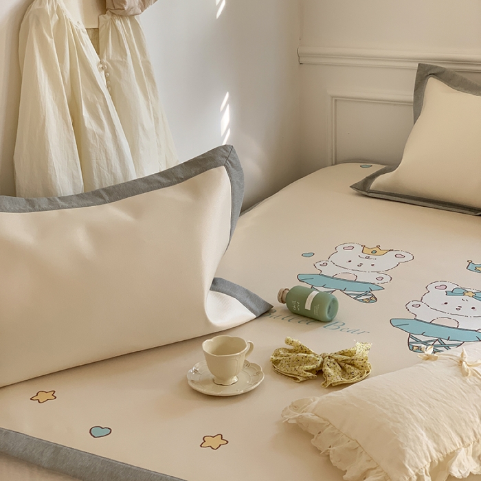 91家纺网 家纺一手货源 找家纺 昔可 2022新款高端大版数码印花冰沐丝养生席 跳舞熊