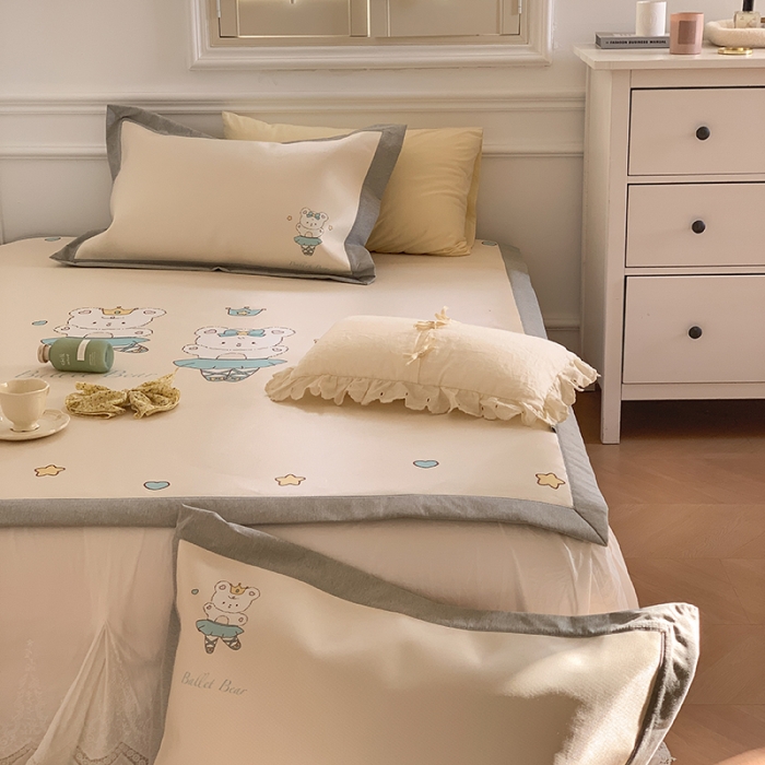 91家纺网 家纺一手货源 找家纺 昔可 2022新款高端大版数码印花冰沐丝养生席 跳舞熊