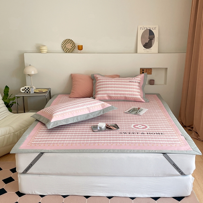 91家纺网 家纺一手货源 找家纺 昔可 2022新款高端大版数码印花冰沐丝养生席 香香四叶花粉