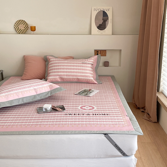 91家纺网 家纺一手货源 找家纺 昔可 2022新款高端大版数码印花冰沐丝养生席 香香四叶花粉