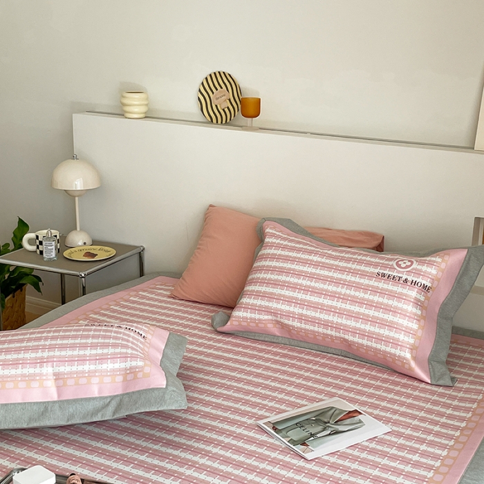 91家纺网 家纺一手货源 找家纺 昔可 2022新款高端大版数码印花冰沐丝养生席 香香四叶花粉