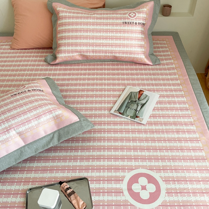 91家纺网 家纺一手货源 找家纺 昔可 2022新款高端大版数码印花冰沐丝养生席 香香四叶花粉