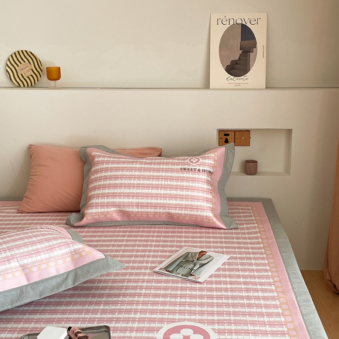 91家纺网 家纺一手货源 找家纺 昔可 2022新款高端大版数码印花冰沐丝养生席 香香四叶花粉