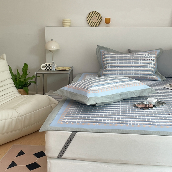 91家纺网 家纺一手货源 找家纺 昔可 2022新款高端大版数码印花冰沐丝养生席 香香四叶花蓝