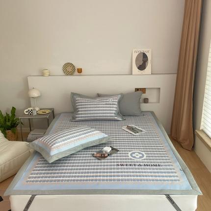 昔可 2022新款高端大版数码印花冰沐丝养生席 香香四叶花蓝