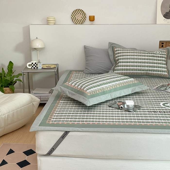 91家纺网 家纺一手货源 找家纺 昔可 2022新款高端大版数码印花冰沐丝养生席 香香四叶花绿