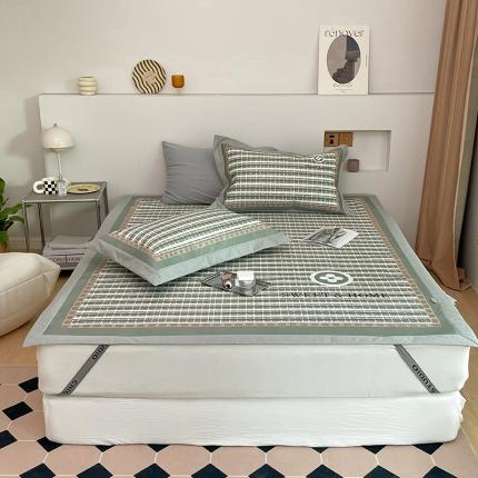 昔可 2022新款高端大版数码印花冰沐丝养生席 香香四叶花绿