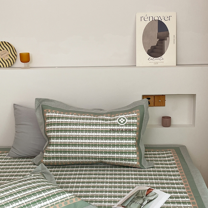 91家纺网 家纺一手货源 找家纺 昔可 2022新款高端大版数码印花冰沐丝养生席 香香四叶花绿