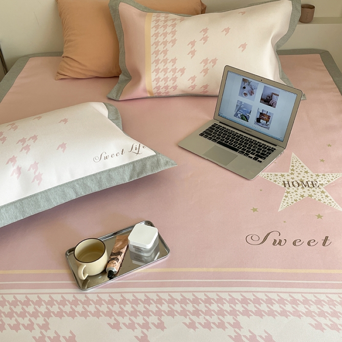 91家纺网 家纺一手货源 找家纺 昔可 2022新款高端大版数码印花冰沐丝养生席 星光闪闪-粉