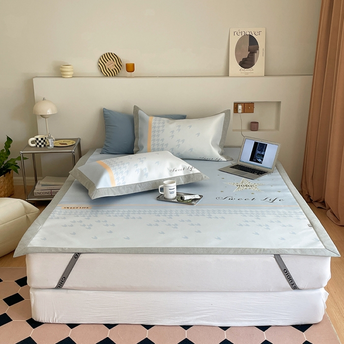 91家纺网 家纺一手货源 找家纺 昔可 2022新款高端大版数码印花冰沐丝养生席 星光闪闪-蓝