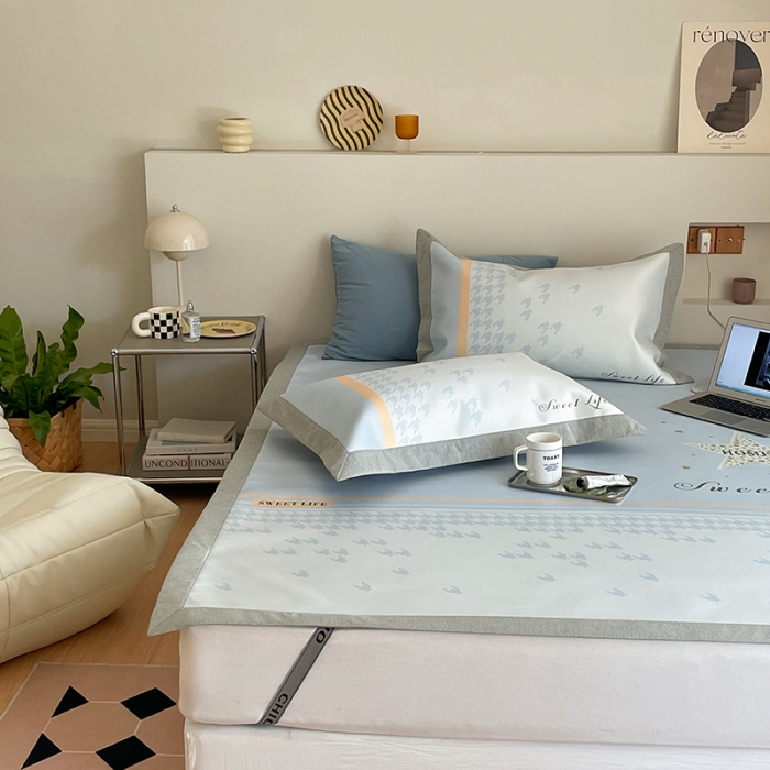 91家纺网 家纺一手货源 找家纺 昔可 2022新款高端大版数码印花冰沐丝养生席 星光闪闪-蓝