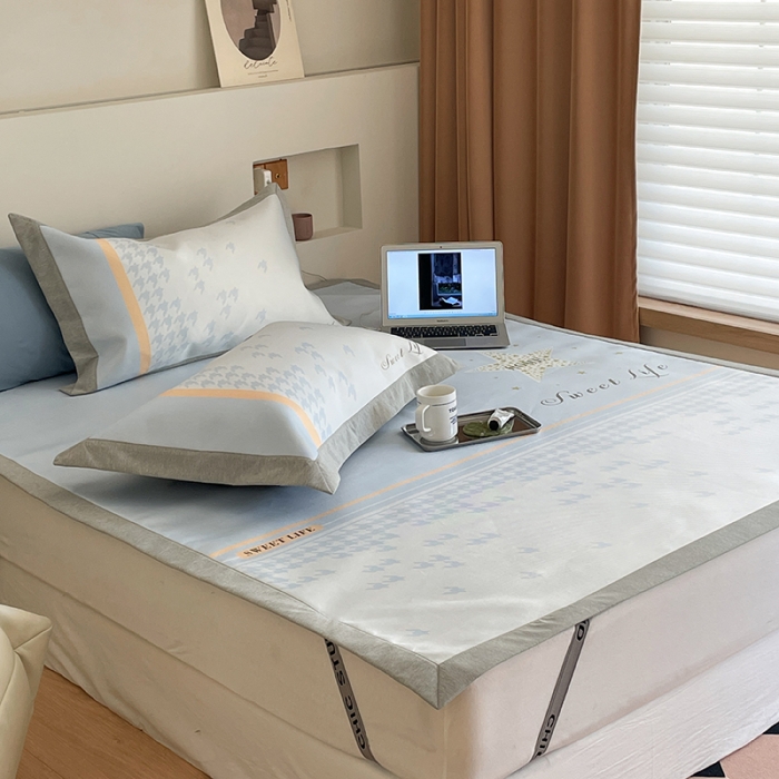 91家纺网 家纺一手货源 找家纺 昔可 2022新款高端大版数码印花冰沐丝养生席 星光闪闪-蓝