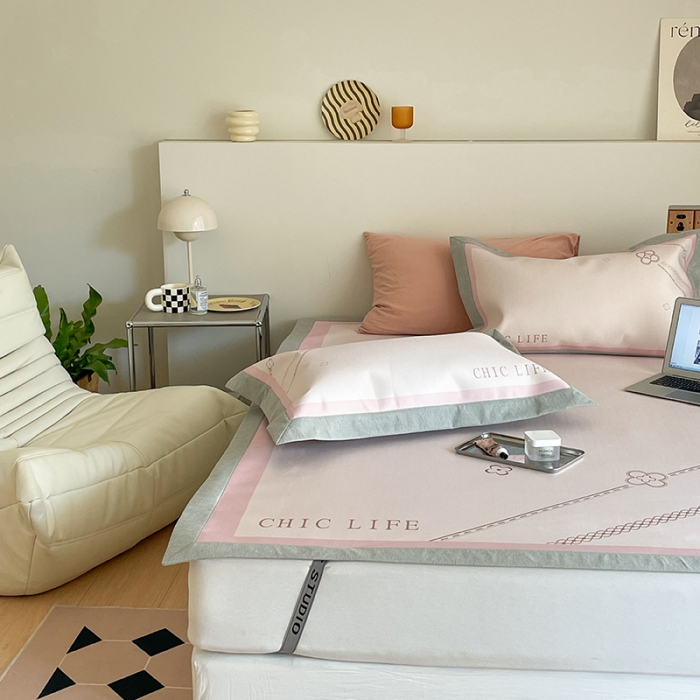 91家纺网 家纺一手货源 找家纺 昔可 2022新款高端大版数码印花冰沐丝养生席 幸运花链-粉