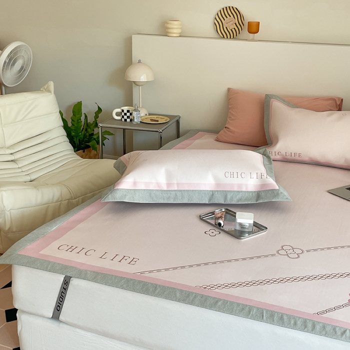 91家纺网 家纺一手货源 找家纺 昔可 2022新款高端大版数码印花冰沐丝养生席 幸运花链-粉