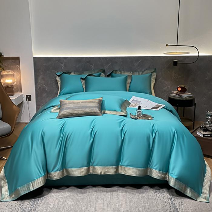 91家纺网 家纺一手货源 找家纺 200支新款长绒棉宽边刺绣四件套