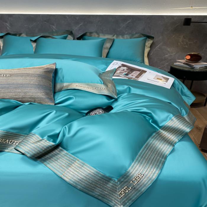 91家纺网 家纺一手货源 找家纺 200支新款长绒棉宽边刺绣四件套