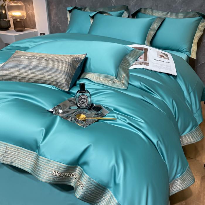 91家纺网 家纺一手货源 找家纺 200支新款长绒棉宽边刺绣四件套