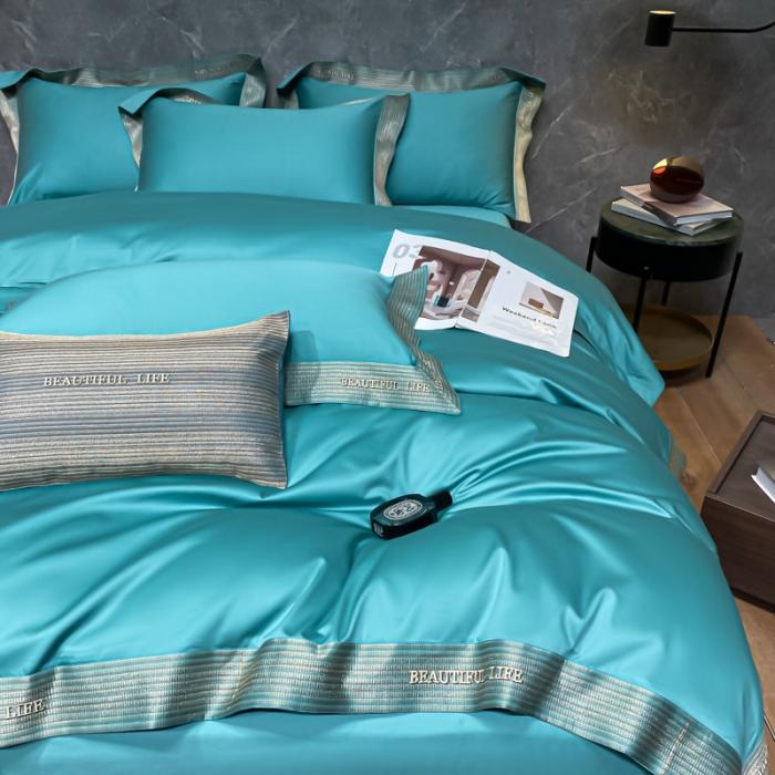 91家纺网 家纺一手货源 找家纺 200支新款长绒棉宽边刺绣四件套