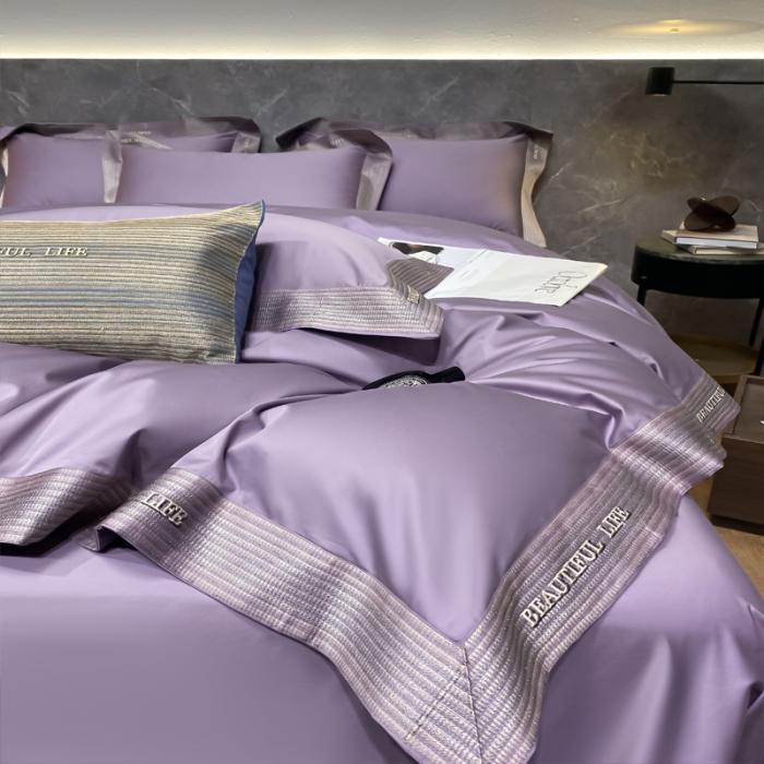 91家纺网 家纺一手货源 找家纺 200支新款长绒棉宽边刺绣四件套