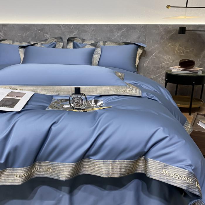 91家纺网 家纺一手货源 找家纺 200支新款长绒棉宽边刺绣四件套